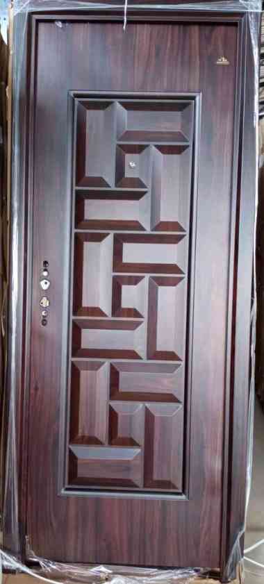 Pintu Kamar Tidur Utama Rumah Baja Fortress PRIME Motif Kotak Puzzle Coklat