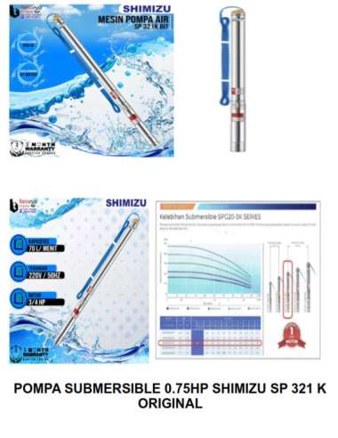 POMPA celup SUBMERSIBLE 0.75HP SHIMIZU SP 321 K ORIGINAL