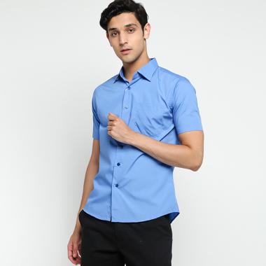VM Kemeja Polos Slimfit Pendek Kemeja Pria - Biru L Biru