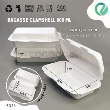 Bagasse Clamshell Take Away Box 800ml 25 PCS