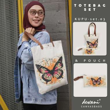 Dewani Tote Bag Set Canvas & Pouch KUP-S03 Tas Kanvas Seri Kupu