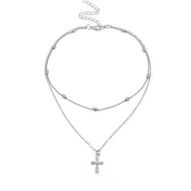 Bluelans Sexy Double Layers Choker Cross Pendant Charm Necklace Women Fashion Jewelry - Silver
