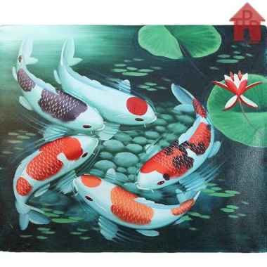 Lukisan Asli Ikan Koi 5 Ekor - Fengshui 50X60Cm 5060-0005