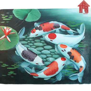 Lukisan Asli Ikan Koi 5 Ekor - Fengshui 50X60Cm 5060-0006