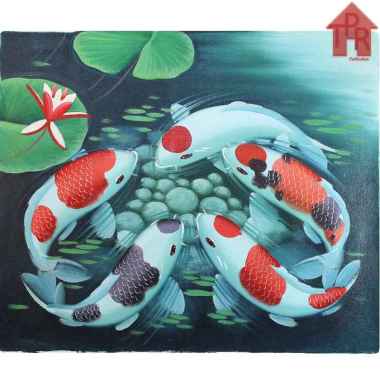 Lukisan Asli Ikan Koi 5 Ekor - Fengshui 50X60Cm 5060-0009