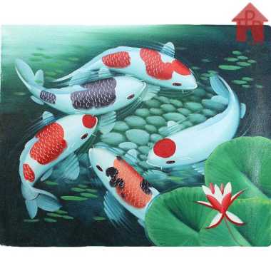 Lukisan Asli Ikan Koi 5 Ekor - Fengshui 50X60Cm 5060-0010
