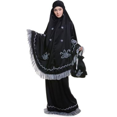 Jual Mukena Motif Bunga Verena Silky Satin Polos Set Mukena Dewasa Semua Ukuran Hitam