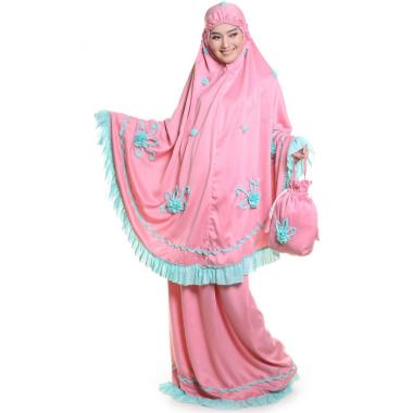 Jual Mukena Motif Bunga Verena Silky Satin Polos Set Mukena Dewasa Semua Ukuran Pink