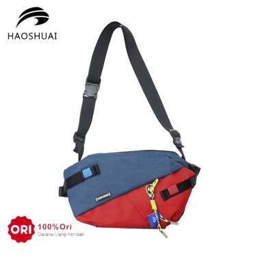 HAOSHUAI 1811 Tas Selempang Pria Wanita Waistbag Waterproof Blue Red