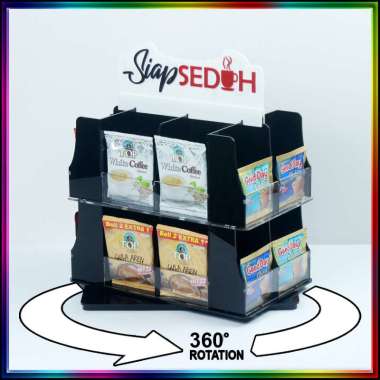 Rak Akrilik Kopi Display Siap Seduh Pedestal Rotate Putar Small Hitam