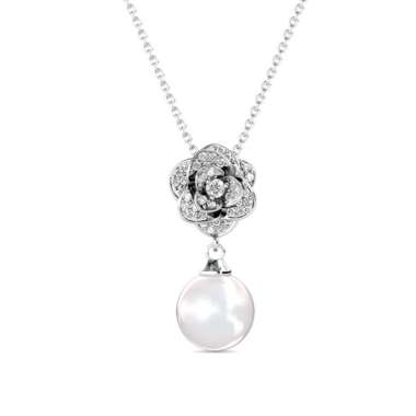 Glamour Pearl Rose Pendant - Kalung Crystal by Her Jewellery White Gold
