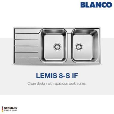 Kitchen Sink Bak Cuci Piring Stainless Steel 2 Lubang Sayap BLANCO LEMIS 8S-IF - Pemasangan Topmount