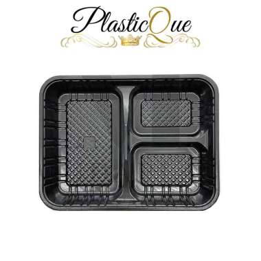 Bento Tanpa Sekat 3 Mika Nampan Bento Lunch Box Kotak Tempat Makan Skat Isi 50 Pcs Black Hitam Tray 