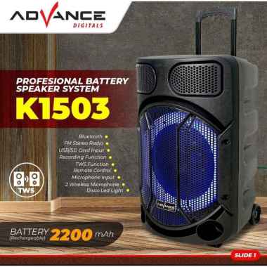 Speaker Meeting Bluetooth Advance K1503 Free 2 mic wireles 15 inch speaker bluetooth