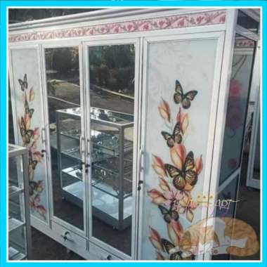 Lemari Pakaian - Baju Kaca Besar 4 Pintu Bahan Alumunium Tebal