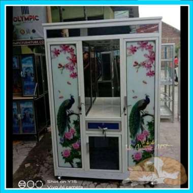Lemari Pakaian Baju Kaca Pintu 3 Cermin Rias Bahan Alumunium