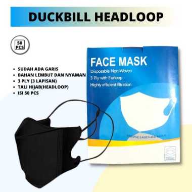 MASKER DUCKBILL HIJAB isi 50 / MASKER HIJAB DUCKBILL HITAM