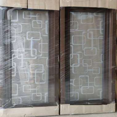 jendela aluminium kusen coklat motif kaca crystal minimalis 60x120