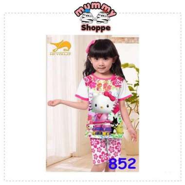 setelan anak motif hello kitty J2 SHORT 852 BIG fashion anak perempuan motif hello kitty size 10th