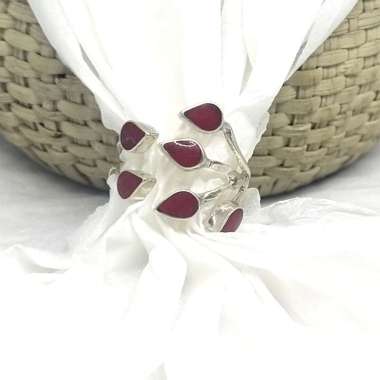 Cincin Ring Perak Silver Bali Daun cabang Kerang Coral Merah Power Paua Shell Asli 925 Wanita Elegan