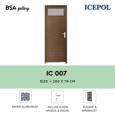 PINTU KAMAR MANDI ALUMUNIUM COKLAT KACA KECIL ATAS + HANDLE ICEPOL engsel kanan