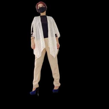 Outer Tali Big Size Lengan Kelelawar Batwing Loose Sifon Gesyal Luaran Motif Crack Putih