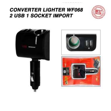 Converter Lighter Mobil 2 usb 1 socket WF068 Car Charger Konverter Set