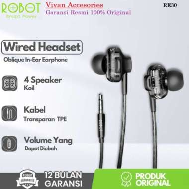 Robot RE30 In-Ear Earphone Wired Headset Dual Speaker ORIGINAL 100 % Multicolor