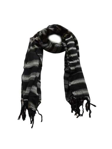 Pasmina Panjang Syal Leher Scarf Persegi Panjang Tenun Tangan GESYAL Lurik Hitam Abu Monokrom T10