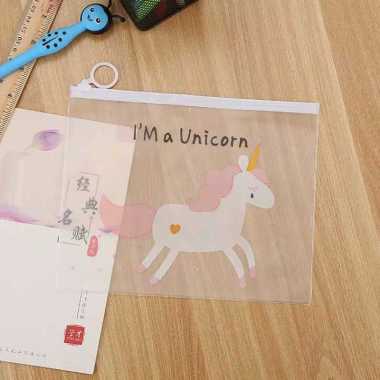 FG TAS/POUCH KOSMETIK TEMPAT PENSIL UNICORN TRANSPARAN ZIPPER BAG ZIP UNICORN LOVE