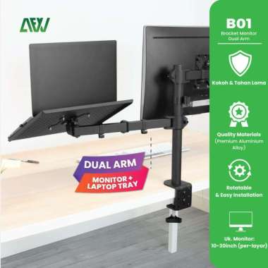 Bracket Monitor Dual Arm Monitor & Laptop Stand AFW - B01 Tray Laptop