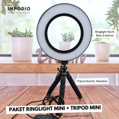Paket Ringlight mini 16cm + Tripod mini IMPODIO untuk foto studio box
