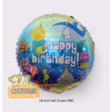 Balon Foil Bulat Happy Birthday Karakter Baby Shark