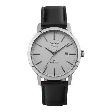 Jam Tangan Pria Alexandre Christie Primo Steel AC 1007 MD LSSSLBA Men Silver Dial Black Leather Stra