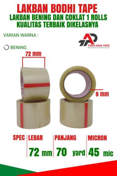 LAKBAN BENING BODHI TAPE 72MM X 70YARD 1 ROLL TERMURAH BENING
