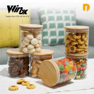 Toples Kue Kering Lebaran Kaca Bening Cantik Minimalis 550 950ML Winox 550 ml