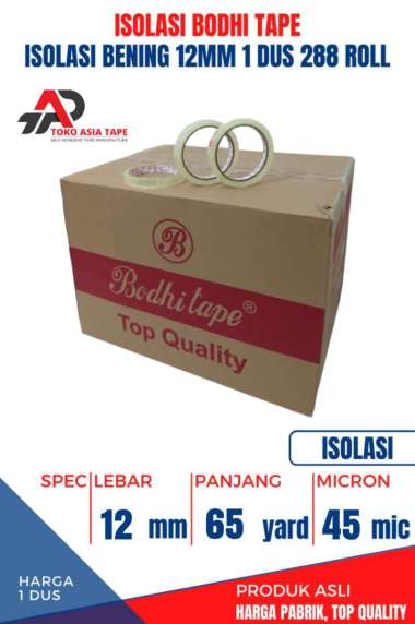 ISOLASI / SELOTIP BENING BODHI TAPE 12MM X 65YARD 1 DUS TERMURAH BENING