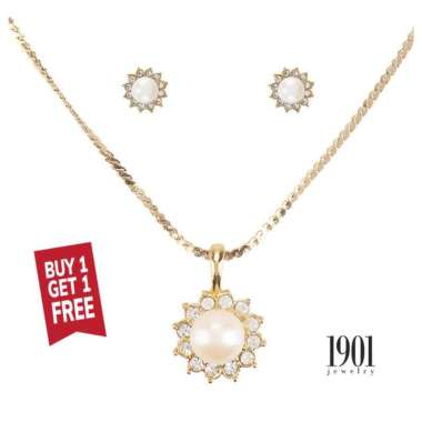 1901 Jewelry Kalung Mutiara Swarovski Halo BUY 1 GET 1 - Lapis Emas