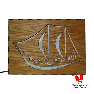 Lidzikri Artlamp Led Lampu Kayu Kaligrafi Perahu Layar Basmallah Hiasan Dinding