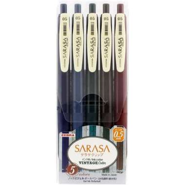 Zebra Sarasa Clip 0.5 mm Gel Pen Bolpen Gel Vintage 5 Color Set Color Set 1