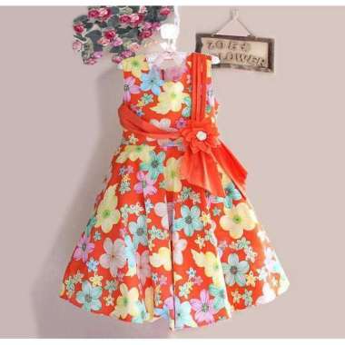 DRESS SLEMPANG ORANGE / BAJU PESTA ANAK / DRESS ZOE 7 tahun