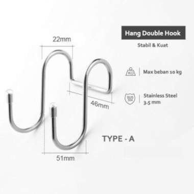 Gantungan Besi Multifungsi Stainless Steel Hook Dapur Rak Meja Lemari Type B