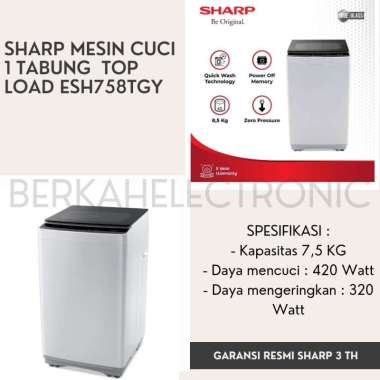 SHARP MESIN CUCI 1 TABUNG TOP LOAD 7,5KG ESH758TGY