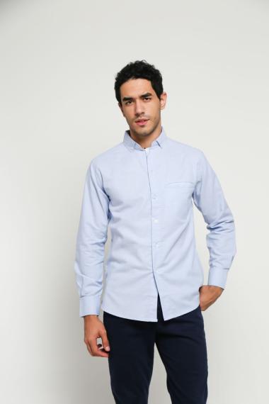 VM Polos Slimfit Kemeja Lengan Panjang Pria  M Biru Laut