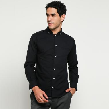 VM Polos Slimfit Kemeja Lengan Panjang Pria XL hitam