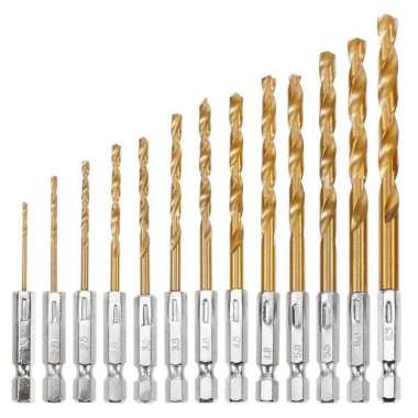 Mata Bor Power Drill Steel Titanium Hex Shank 13 Pcs Gold
