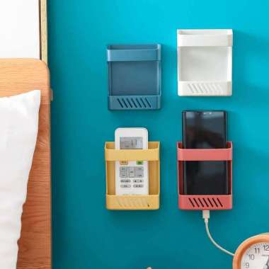 Rak Gantung Charger HP Tempel Dinding - Holder Rak Cas Handphone Plastik ABS Mini Praktis Merah