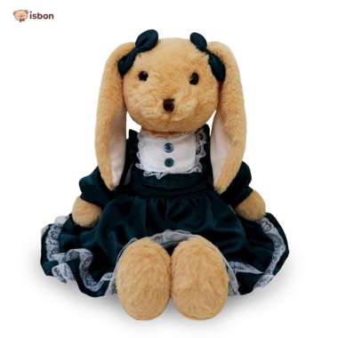 ISTANA BONEKA Mainan Boneka Kelinci Rabbit Warna Tan dengan Kostum Baju Pesta Warna Hijau Bahan Halu