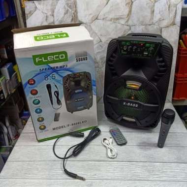 FLECO F-8606AB SPEAKER BLUETOOTH 8'5 INCH SPEAKER KARAOKE FULL BASS FREE MIC WIRELESS KARAOKE + REMO