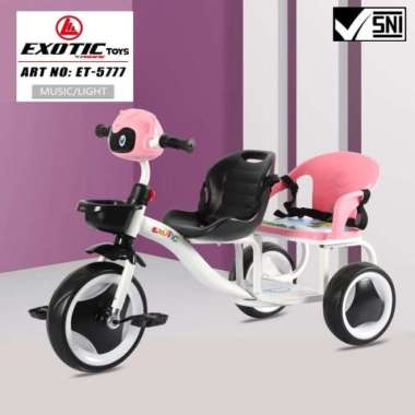 Sepeda Roda Tiga Anak Exotic Et-5777 Boncengan Merah Muda